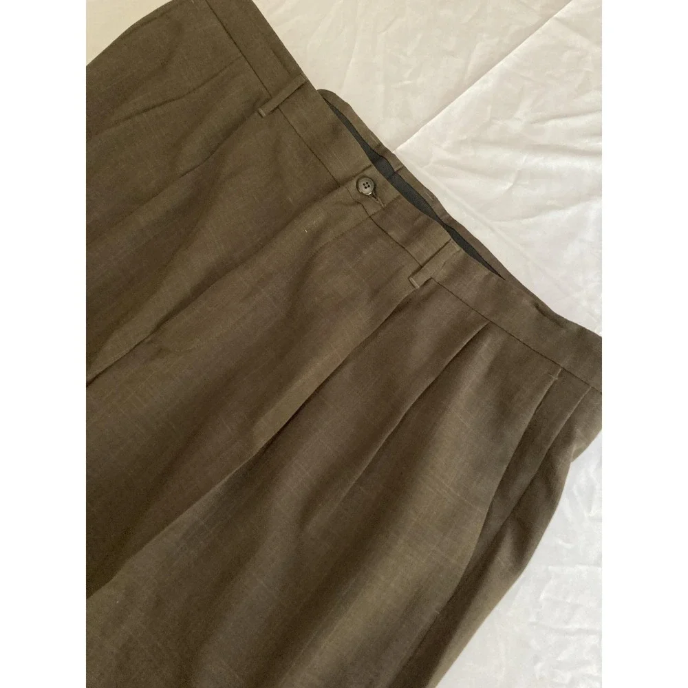 Claiborne Dress Pants Men 42x29 Brown Stretch Herringbone Pleated Cuffed NWT